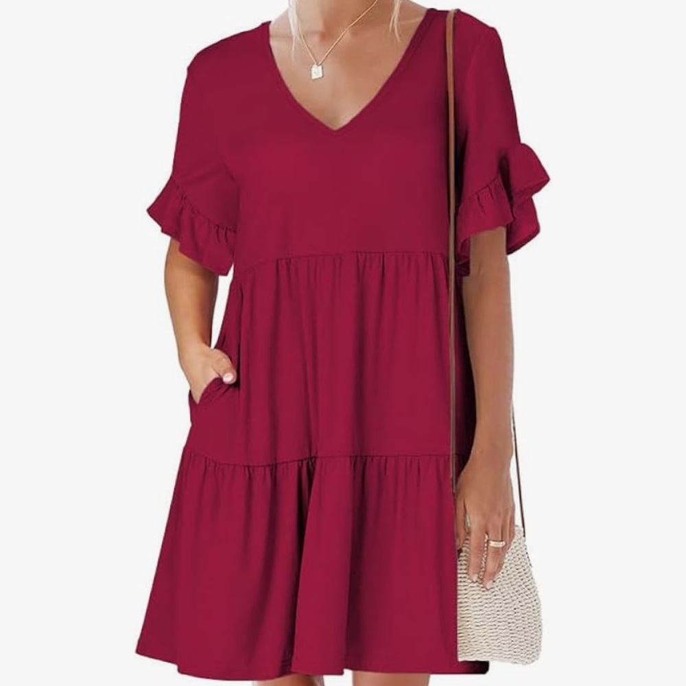 Burgundy V-Neck Dress